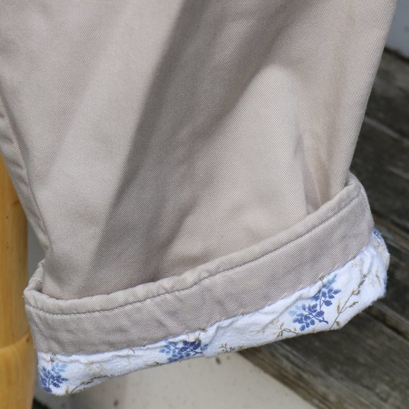 LL Bean Plus Size Classic Khaki Cotton Floral Flannel Lined Pants Sz 18 Reg - Picture 7 of 7